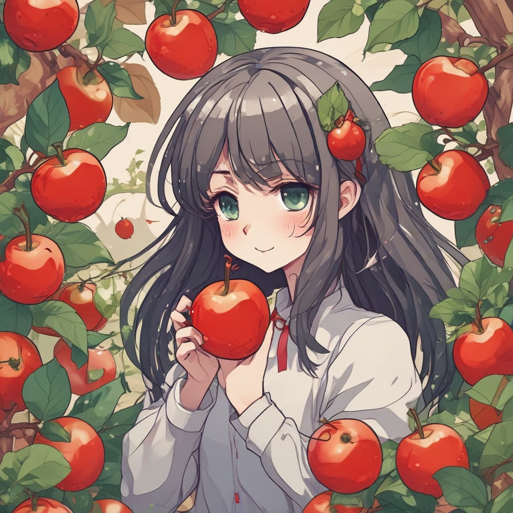 Illustrative anime art featuring apples